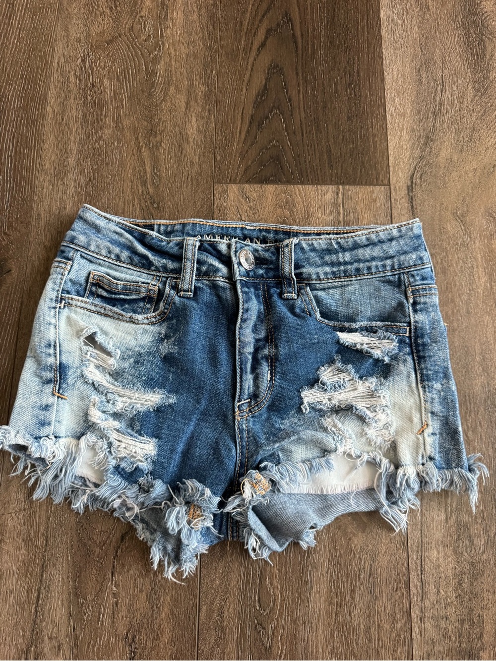 American Eagle Outfitters Distressed Denim Shorts Hi Rise Shortie Size 0